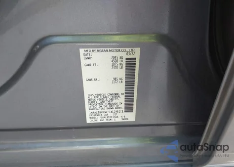 2022 Nissan Leaf S 40 Kwh из США, поврежденный, VIN 1N4AZ1BV7NC562921